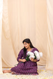 Elegant Purple Ikkat Dress With Blossom Border