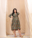 Peacock Paradise Green Kalamkari Dress With Belt