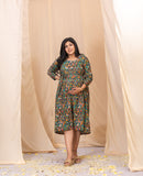 Peacock Paradise Green Kalamkari Dress With Belt