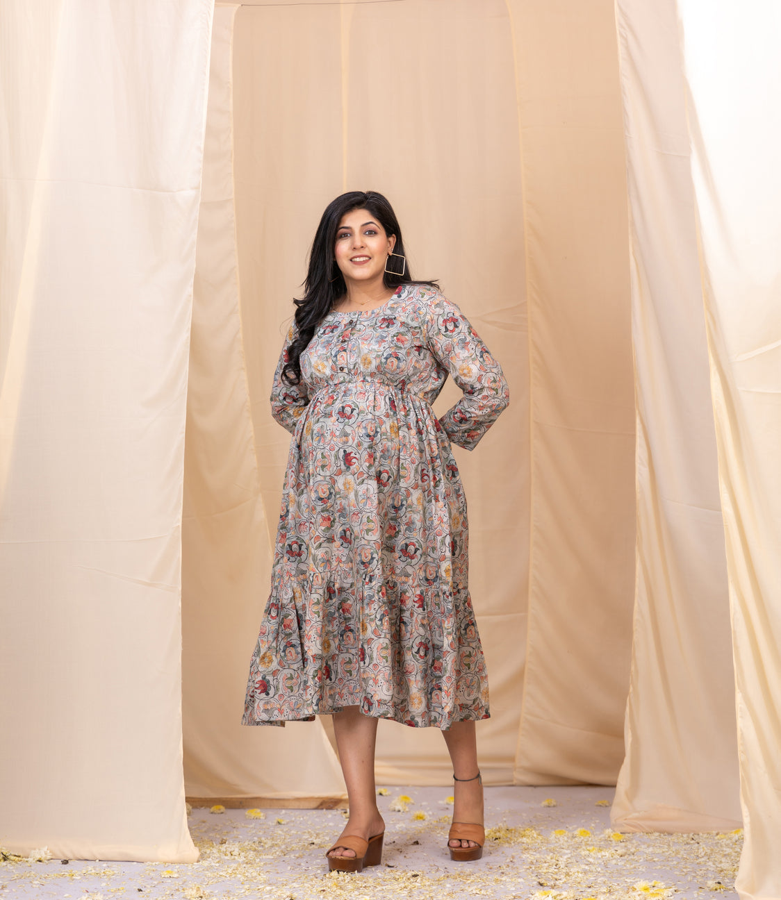 Floral Fantasy Kalamkari Gathered Dress-Western-Ekana Label