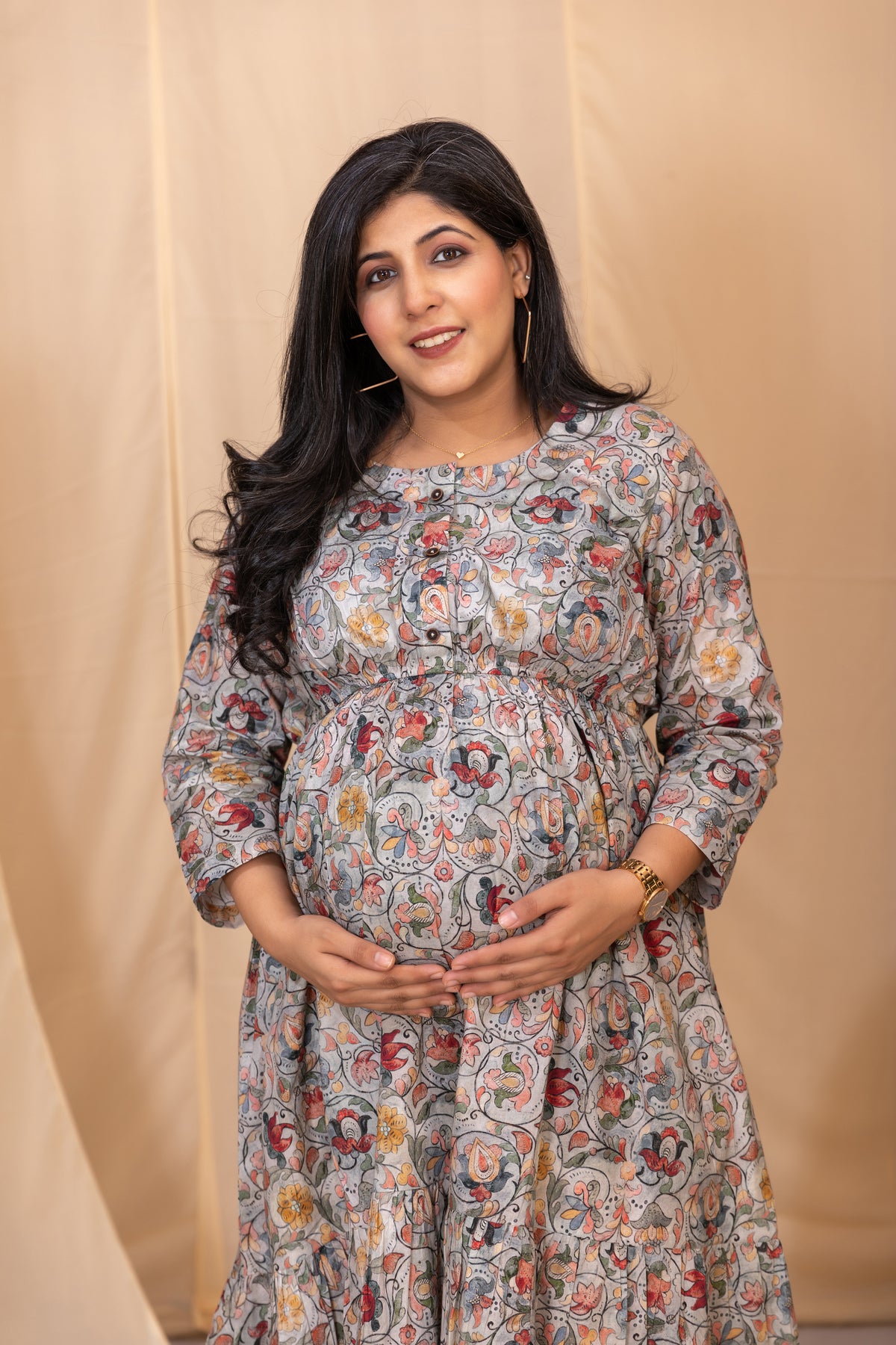 Floral Fantasy Kalamkari Gathered Dress-Western-Ekana Label