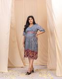 Grey Angrakha Shibori Dress With Belt