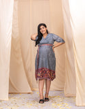 Grey Angrakha Shibori Dress With Belt