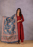 Sana Maroon Floral Angrakha Elegance Suit Set