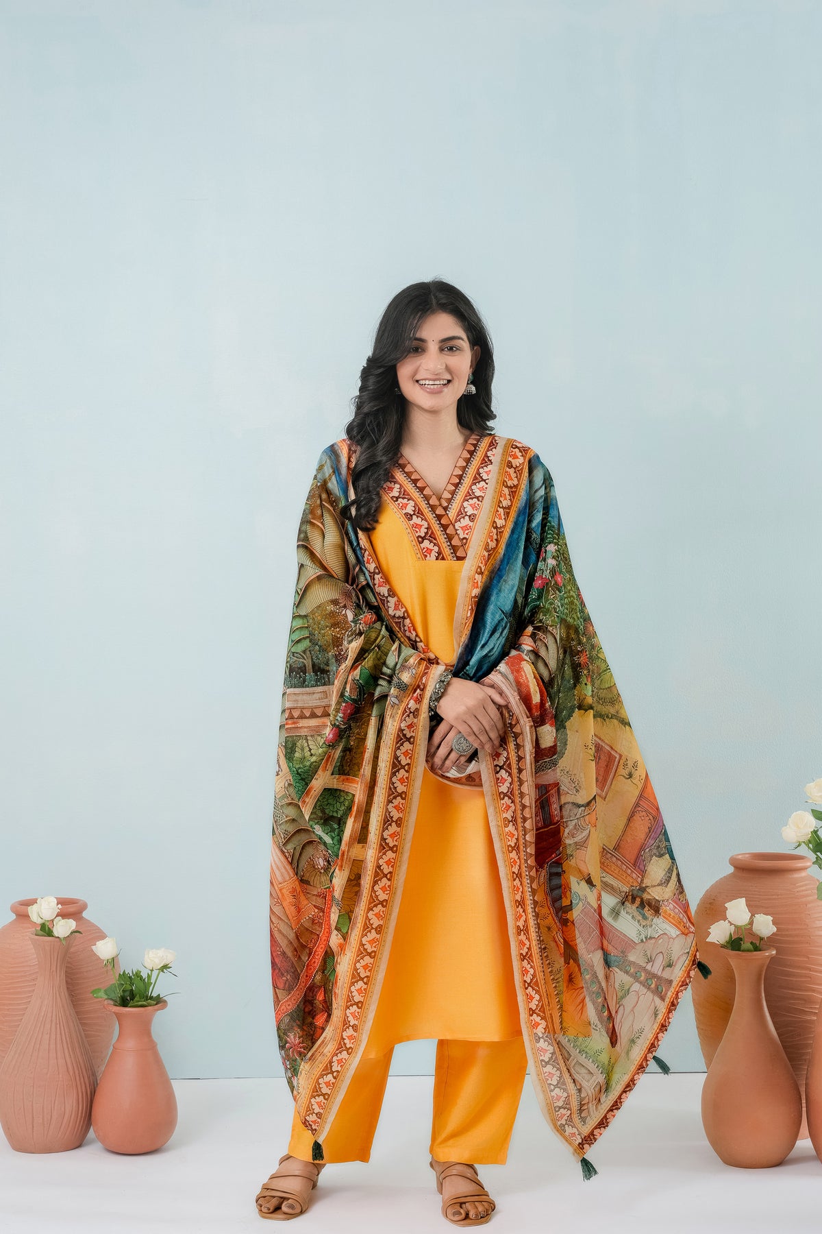 Dhrisha Yellow V-Neck Suit Set