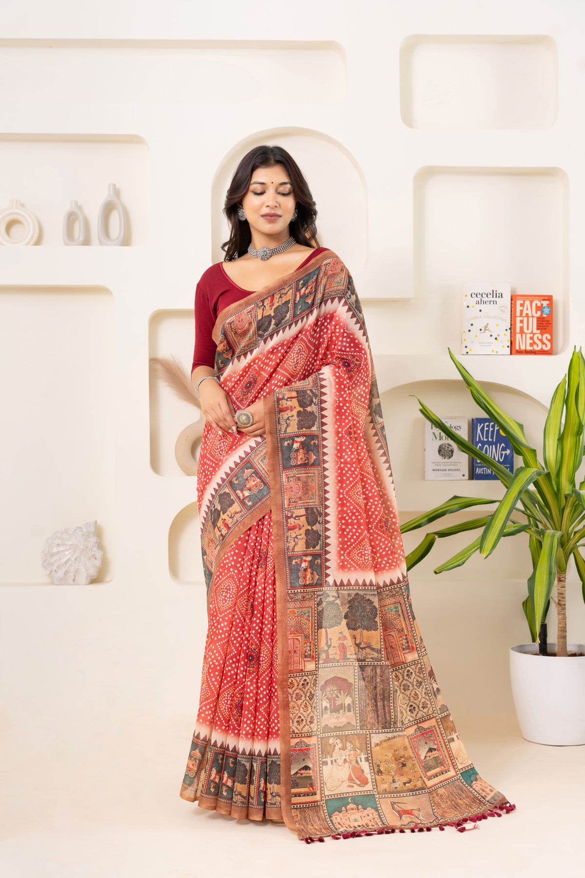 Sangam Bandhani Block Print Saree-Saree-Ekana Label