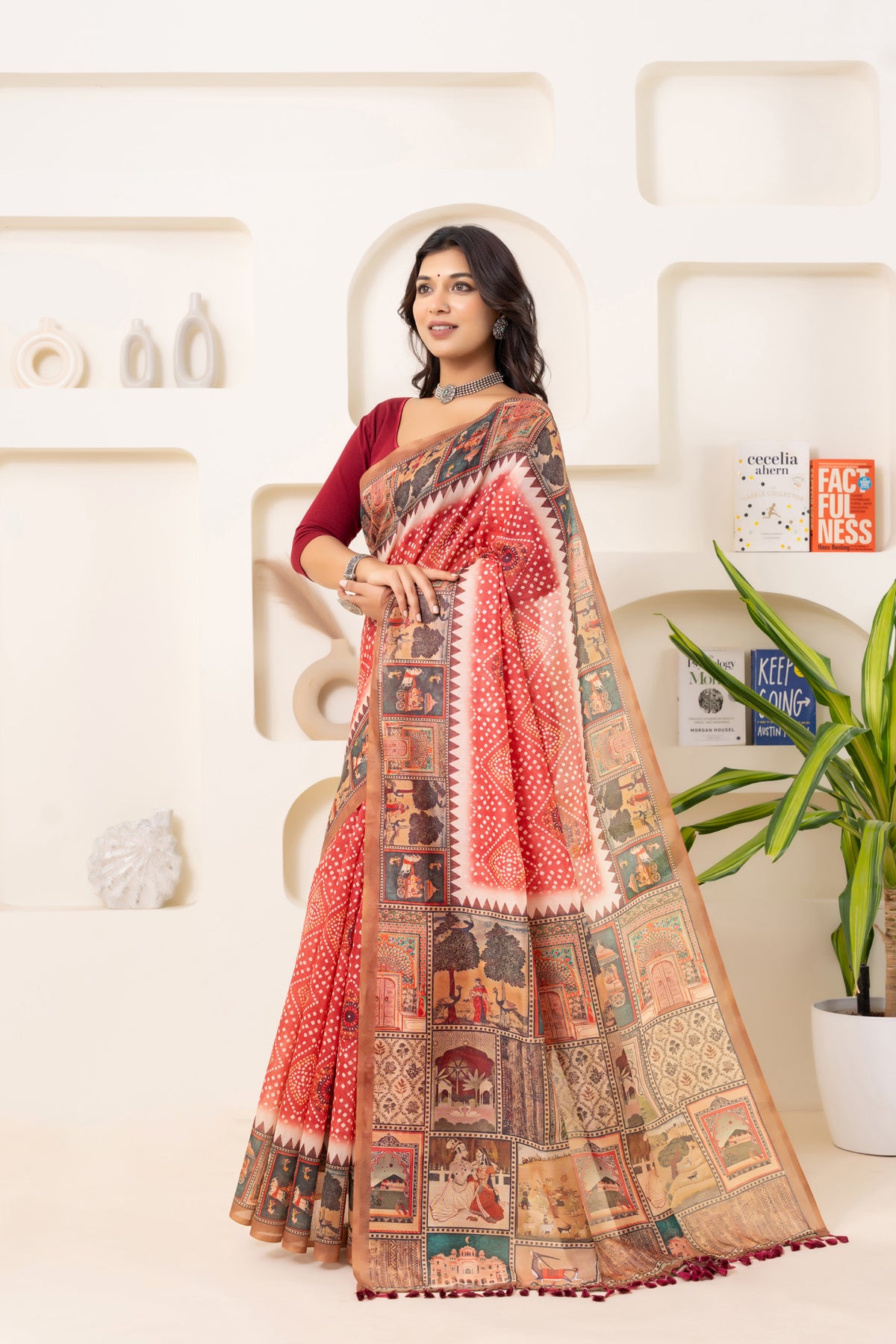Sangam Bandhani Block Print Saree-Saree-Ekana Label