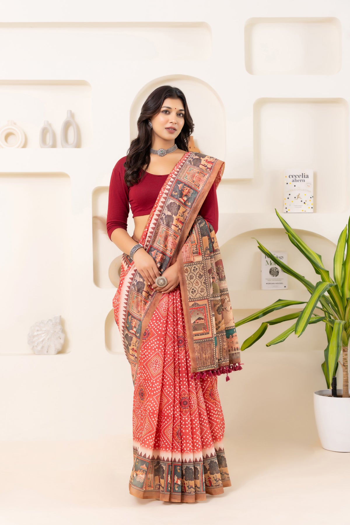 Sangam Bandhani Block Print Saree-Saree-Ekana Label