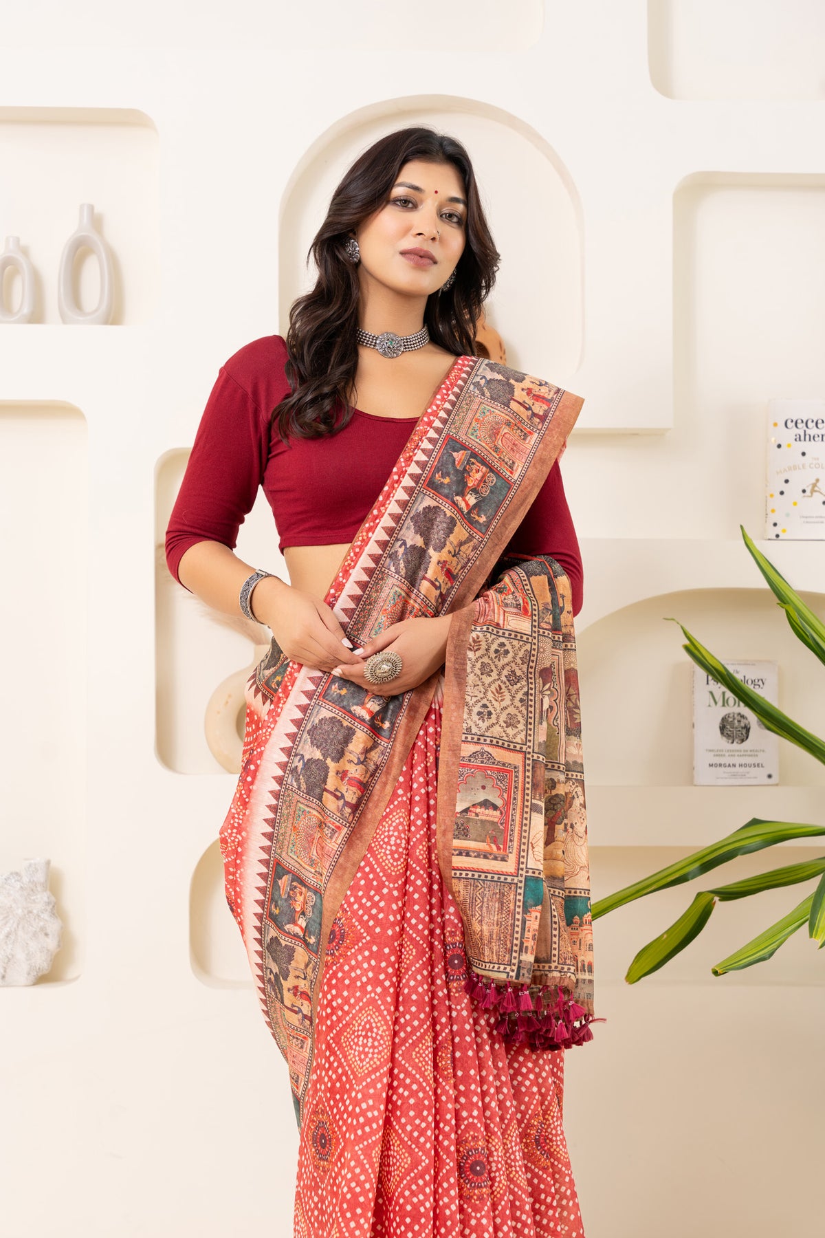 Sangam Bandhani Block Print Saree-Saree-Ekana Label