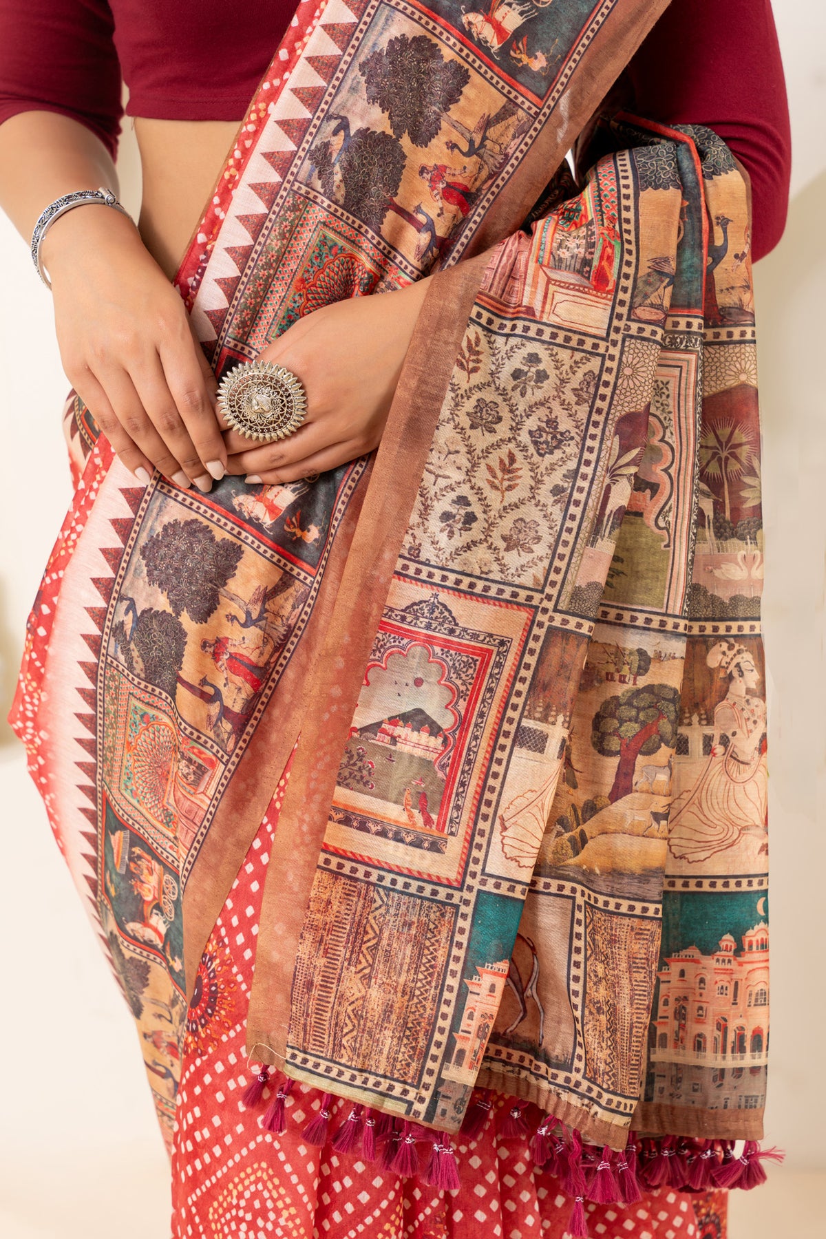 Sangam Bandhani Block Print Saree-Saree-Ekana Label