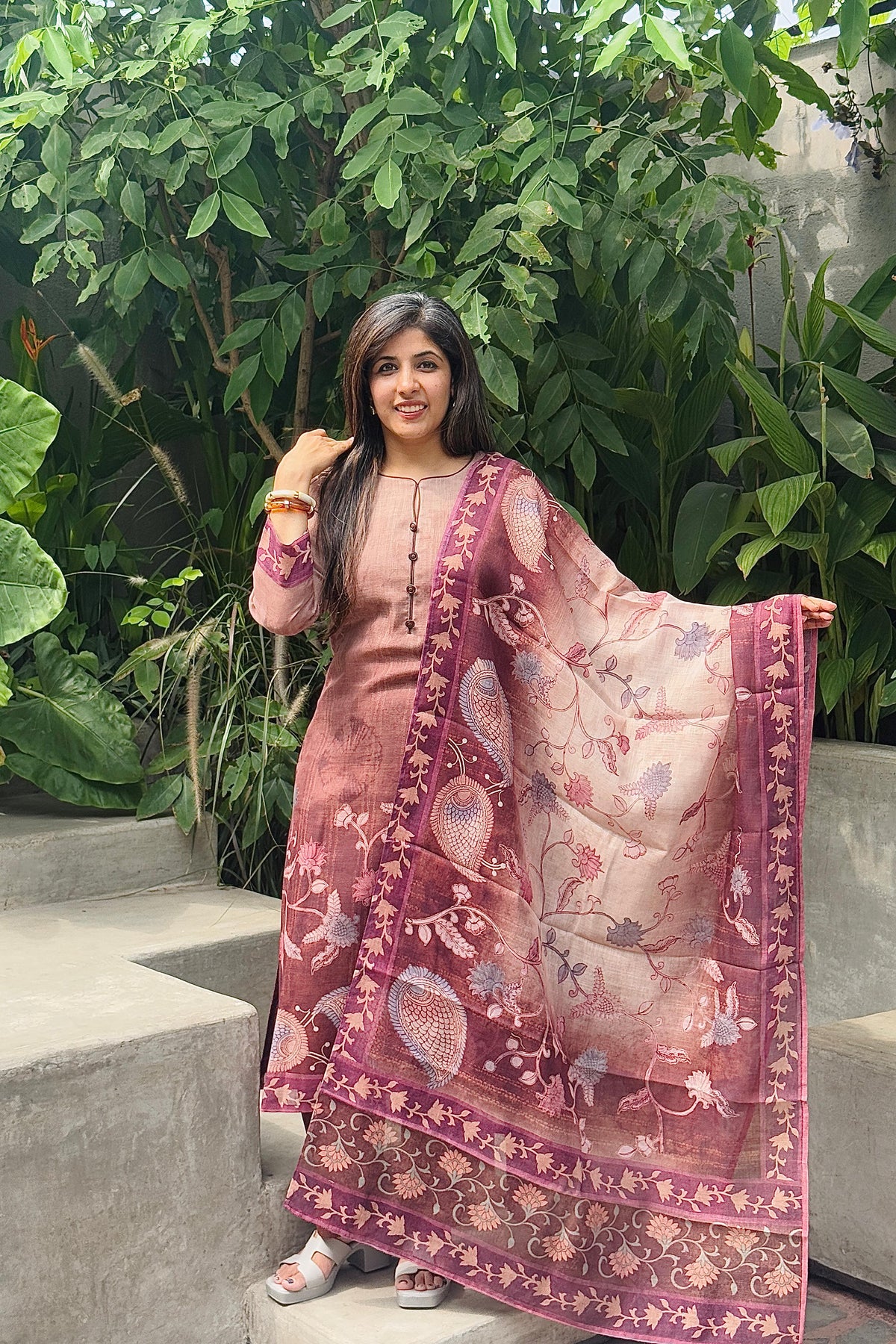 Dusky Flora Linen Suit Set
