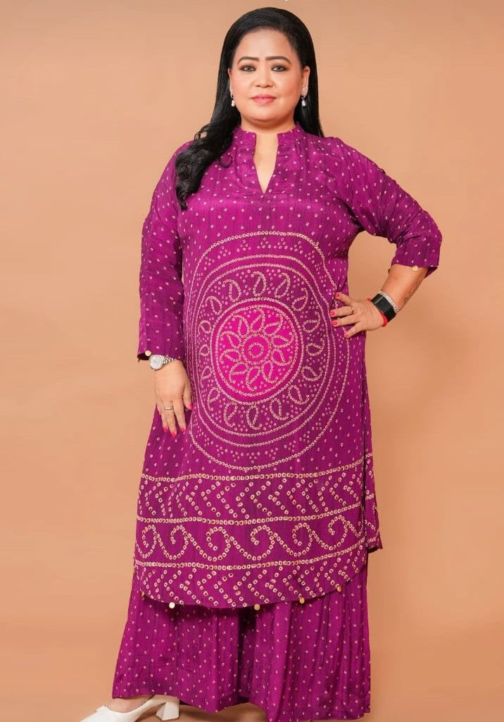 Rangoli Purple Bandhej Kurta Set