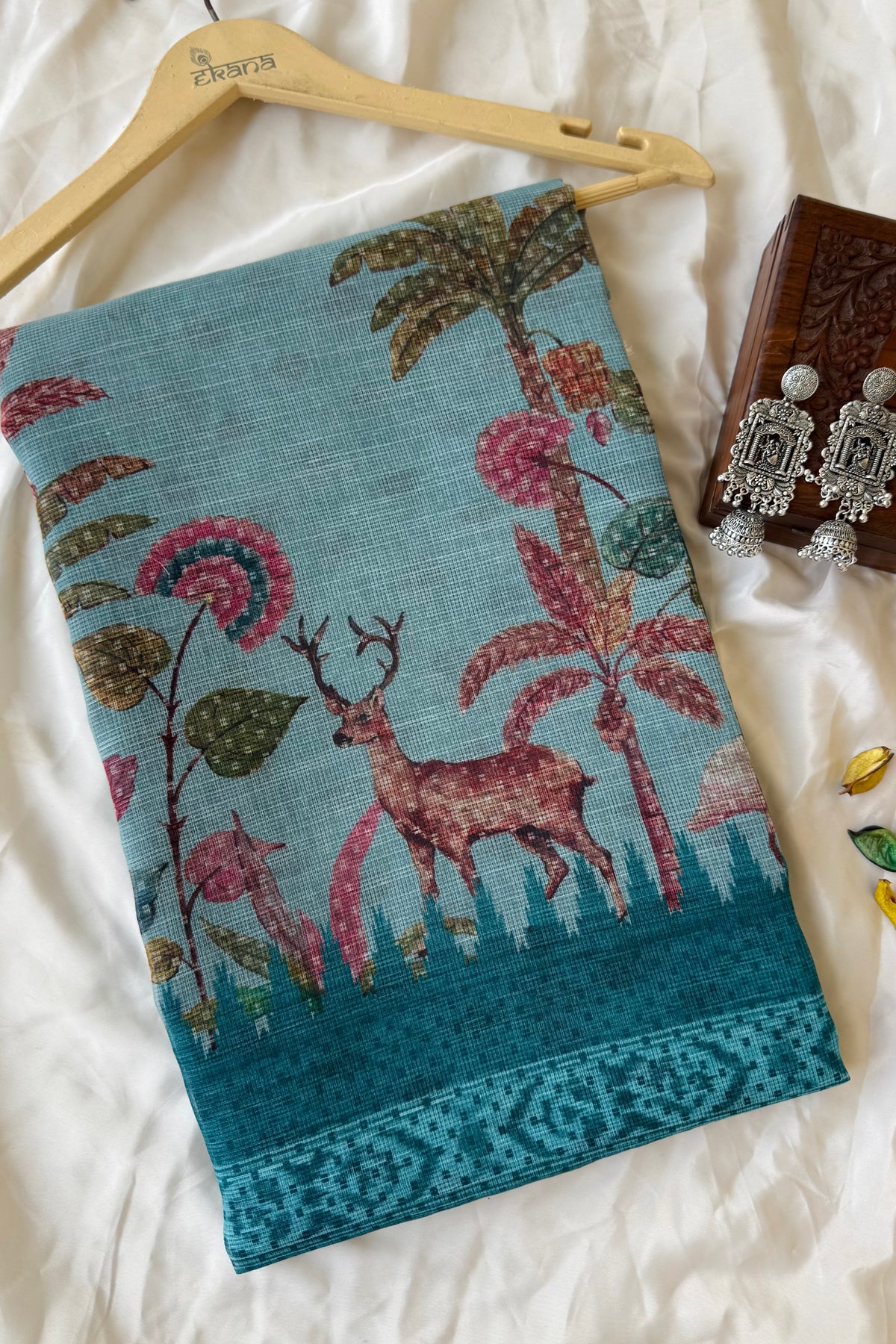 Blue Palm Paradise Saree