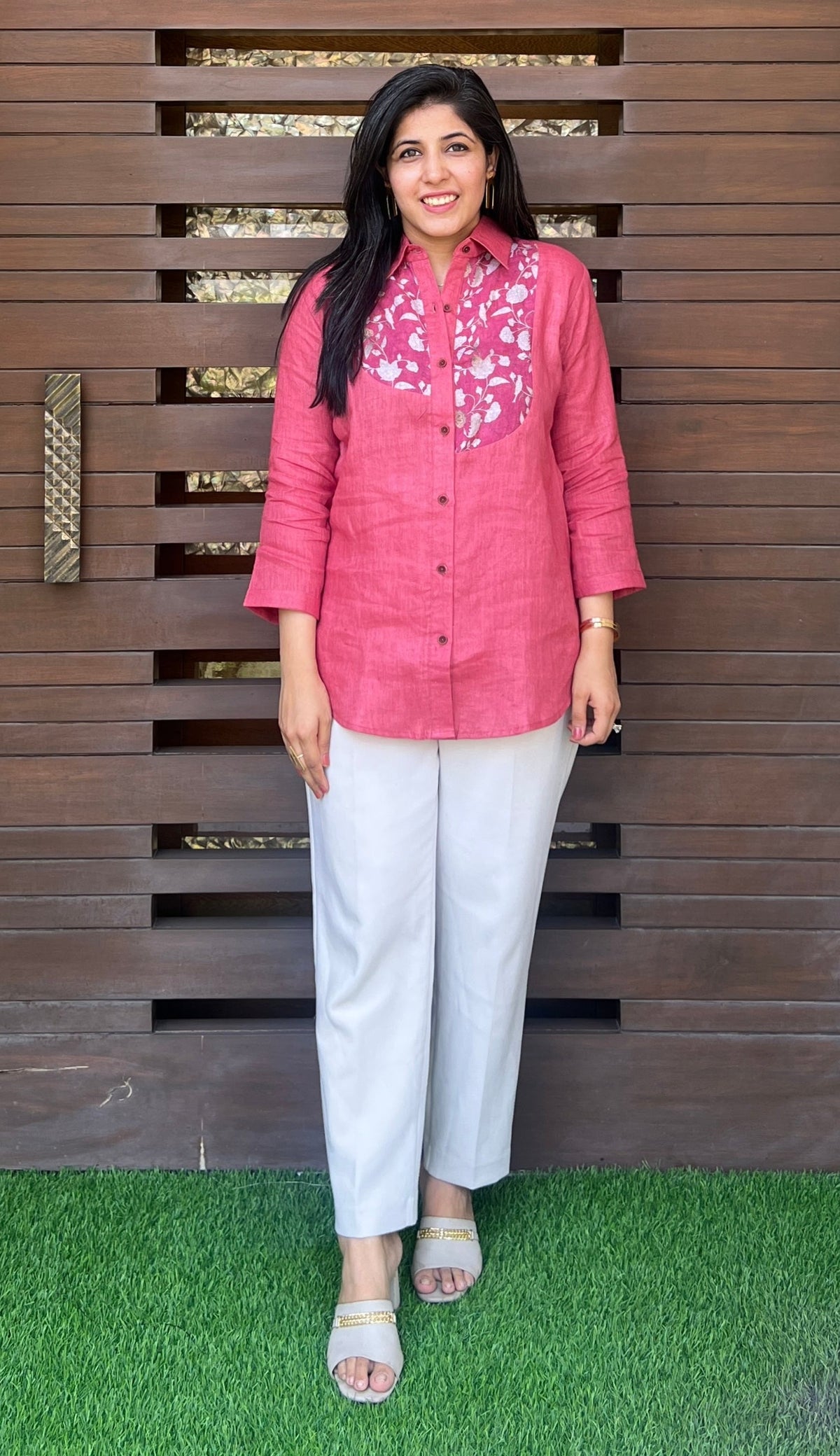 Aurora Floral pink Linen Shirt-shirts-Ekana Label