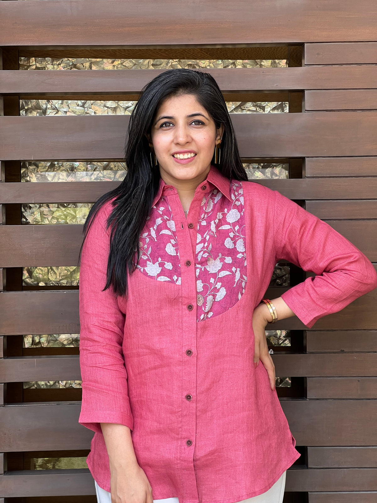 Aurora Floral pink Linen Shirt-shirts-Ekana Label