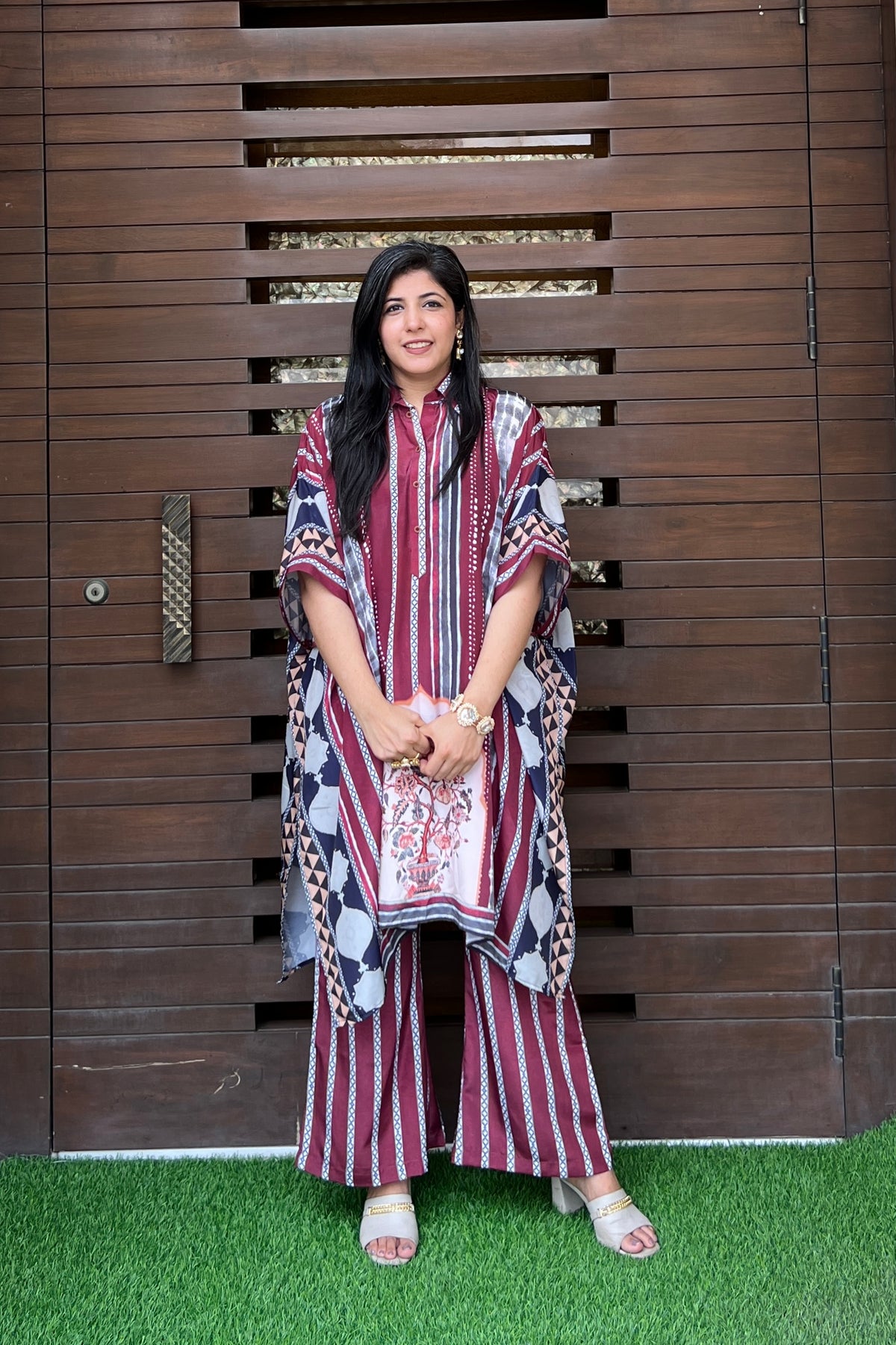 Maroon Majesty Kaftan Set-Kurta Set-Ekana Label
