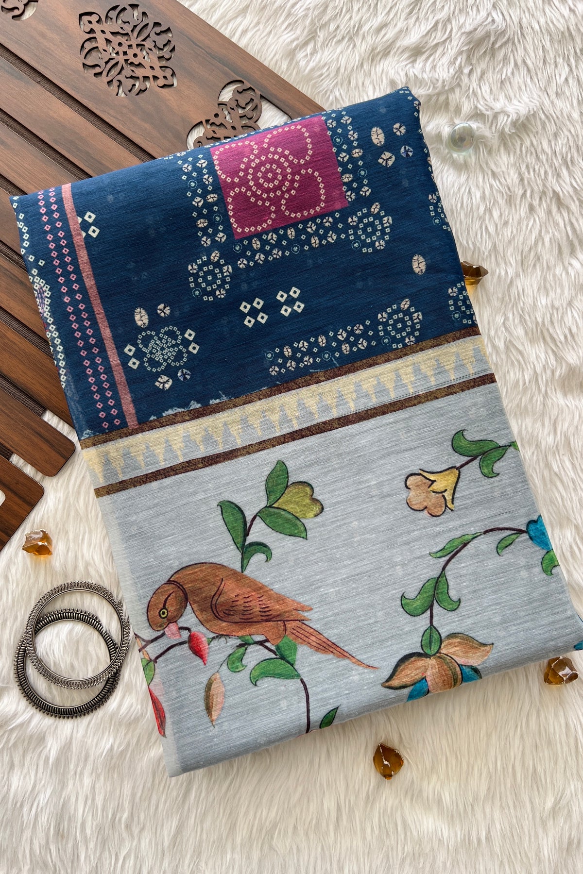 Pakshi Blue Bandhani saree