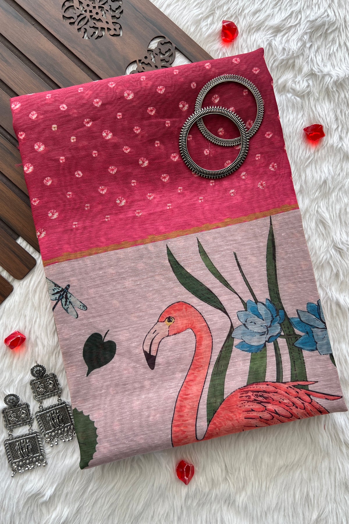Pink Bandhani Flamingo Saree