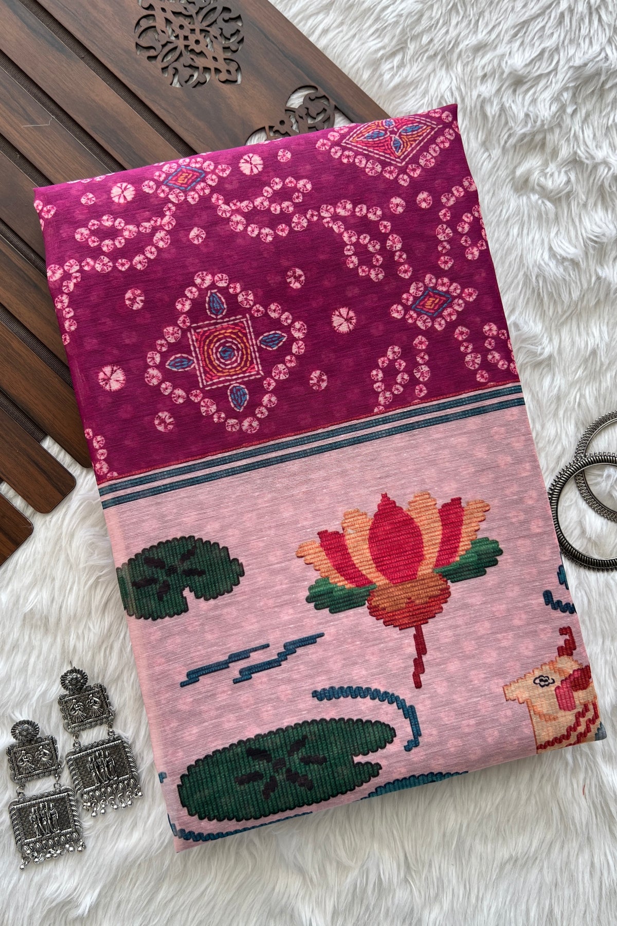 Palm Lotus Bandhani Saree