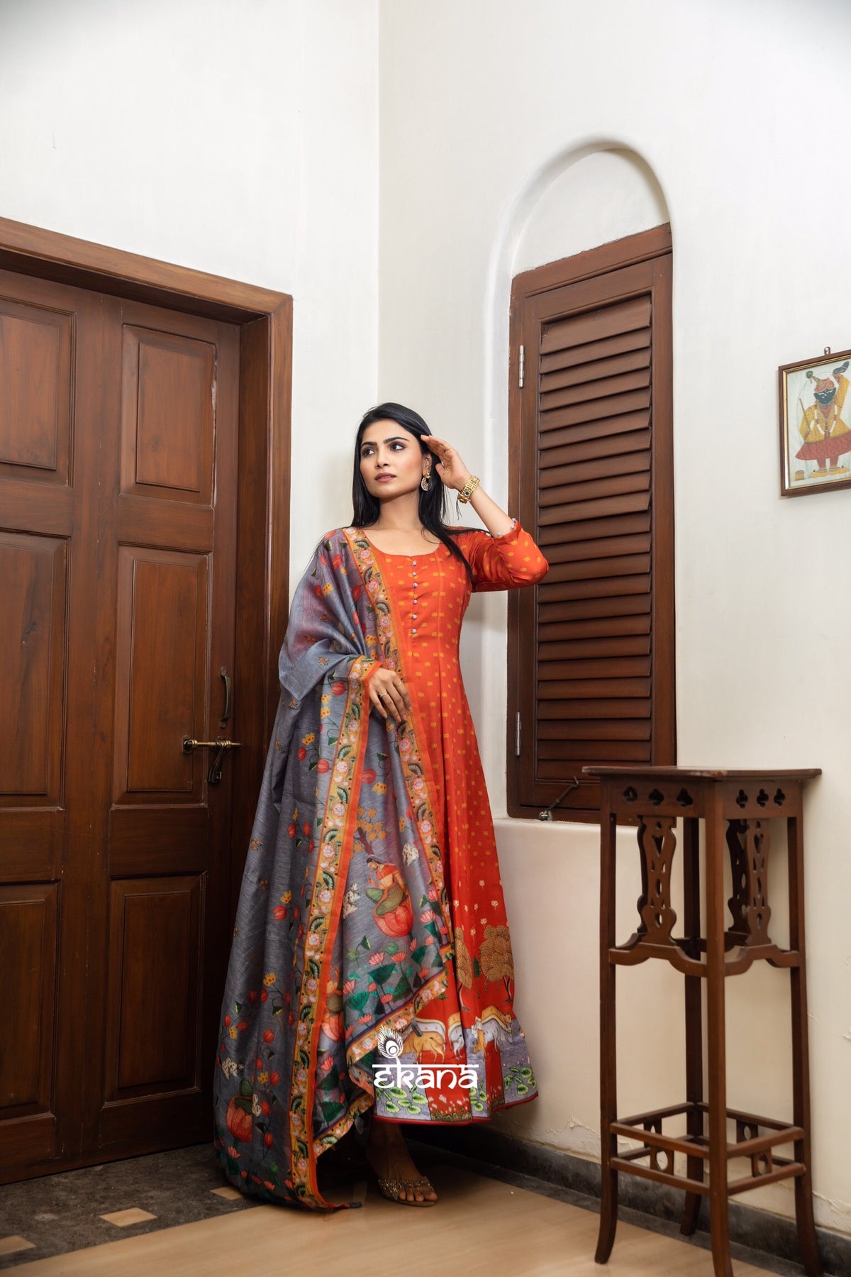 Grey Pichwai Dupatta-Dupatta-Ekana Label