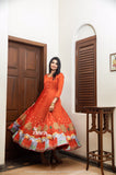 Orange Ochre Floral Gown With Dupatta
