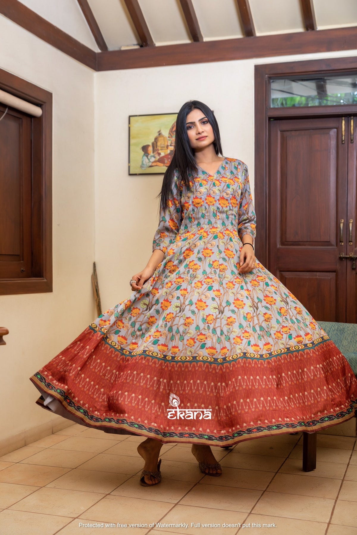 Floral Gray Gown-Clothing-Ekana Label