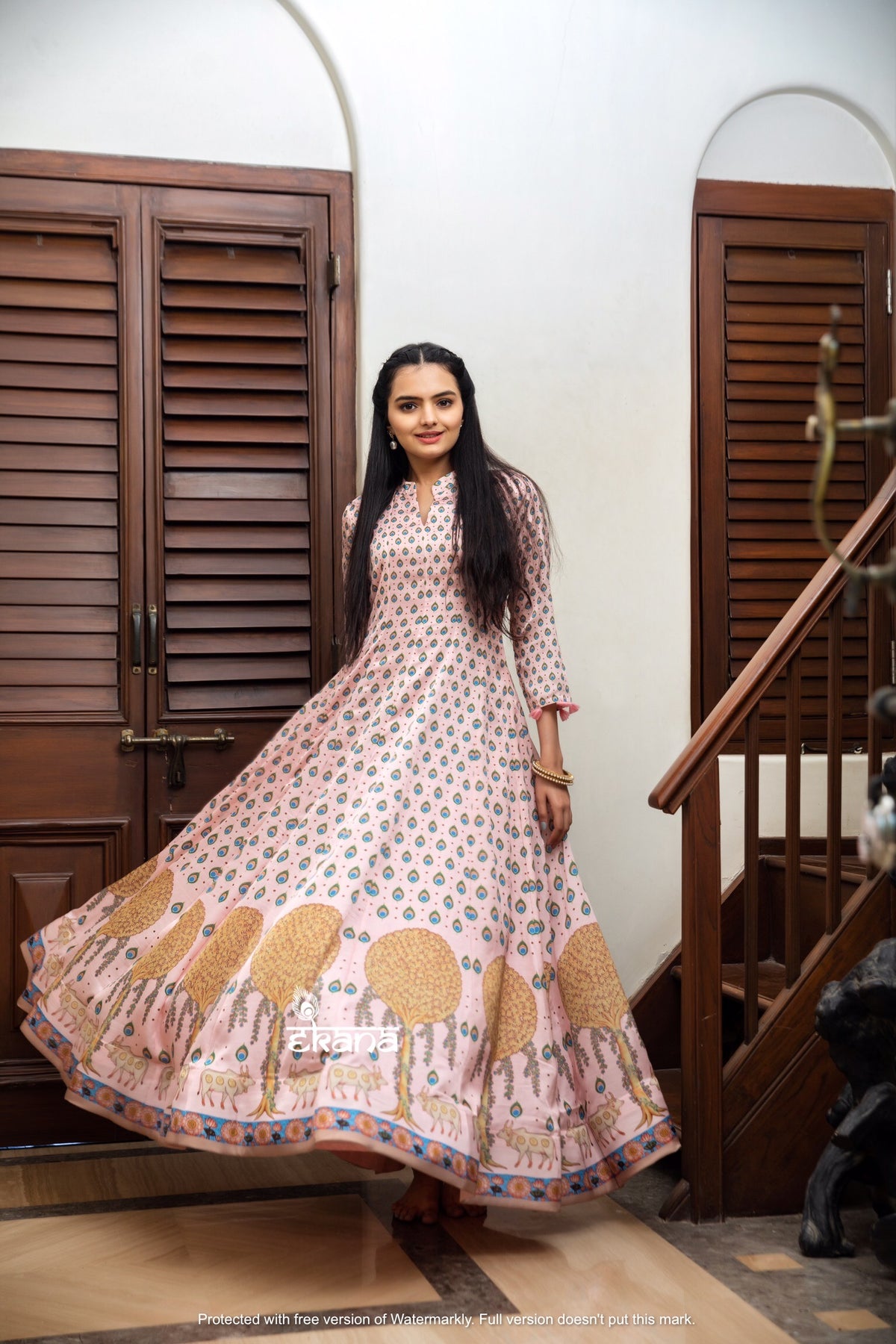 Baby Pink Pichwai Gown-Gown-Ekana Label
