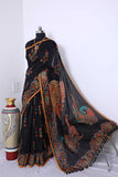 Black Peacock Kalamkari Saree