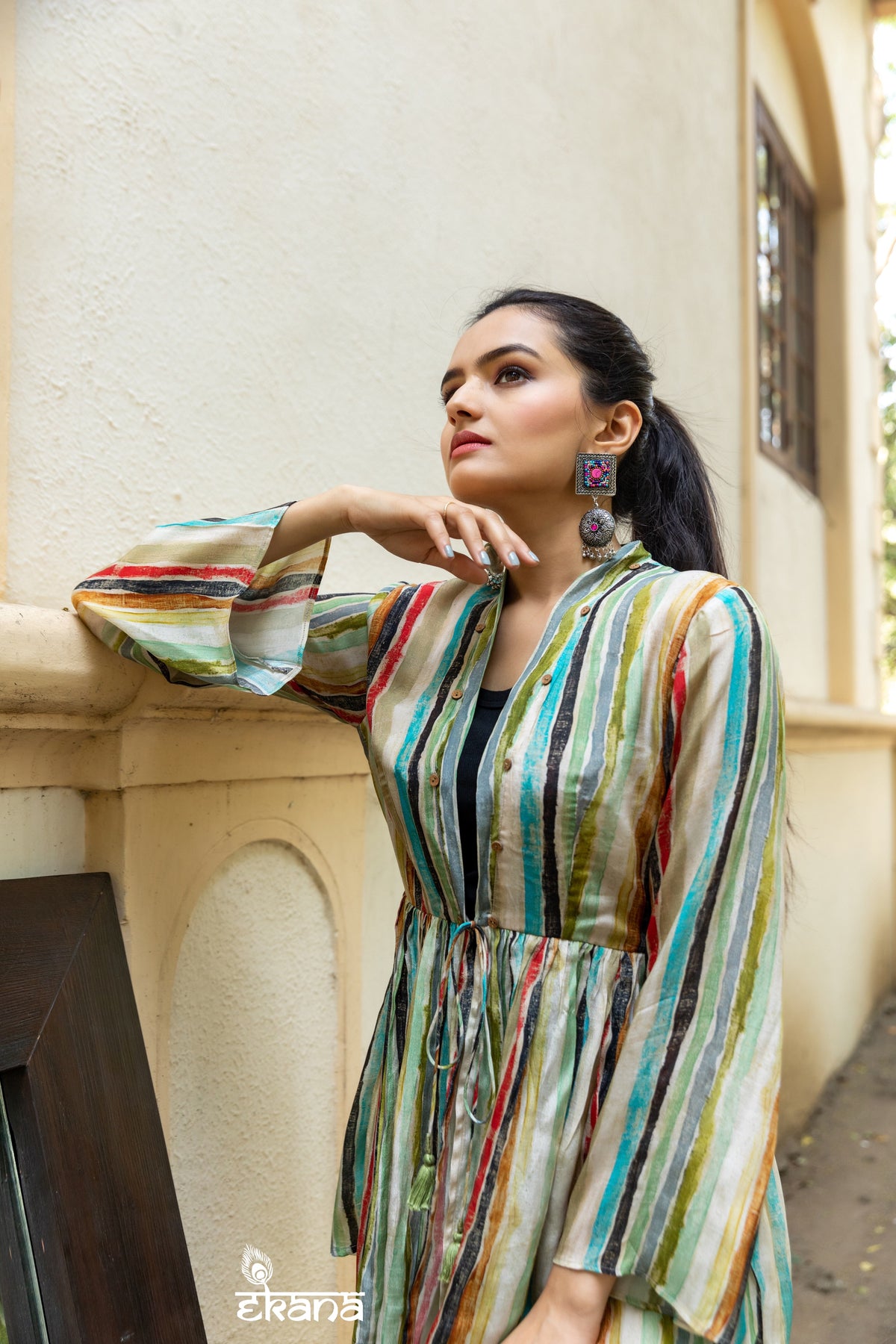 Roman Stripes Coord Set-Western-Ekana Label