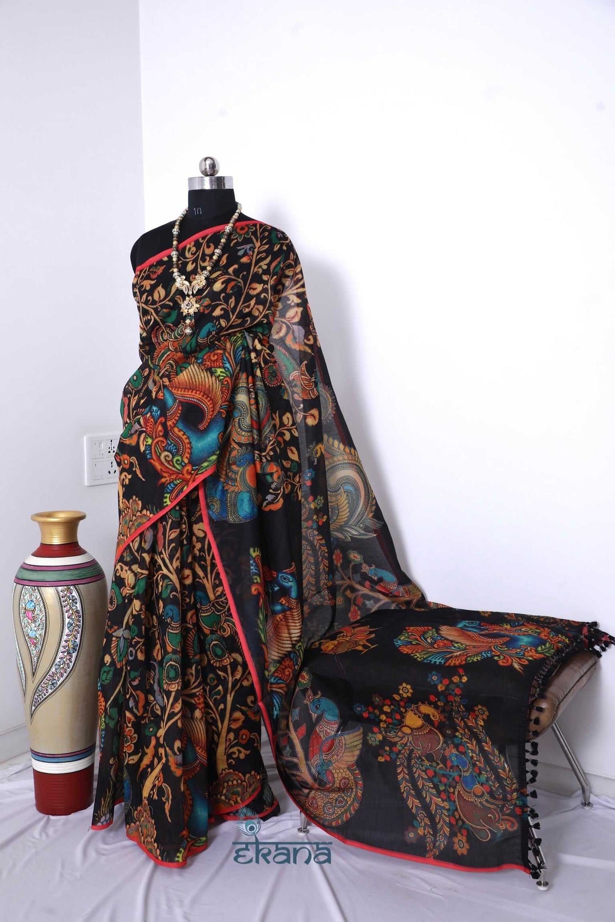 Black Kalamkari Saree-Saree-Ekana Label