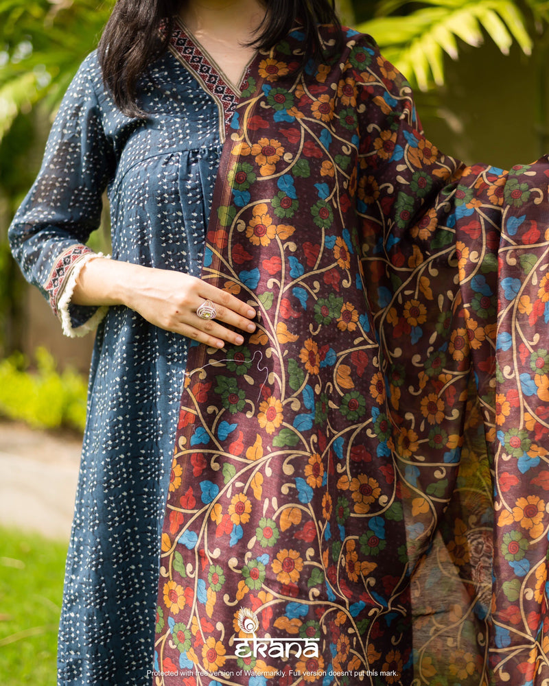 Radiant Kalamkari Dupatta-Dupatta-Ekana Label