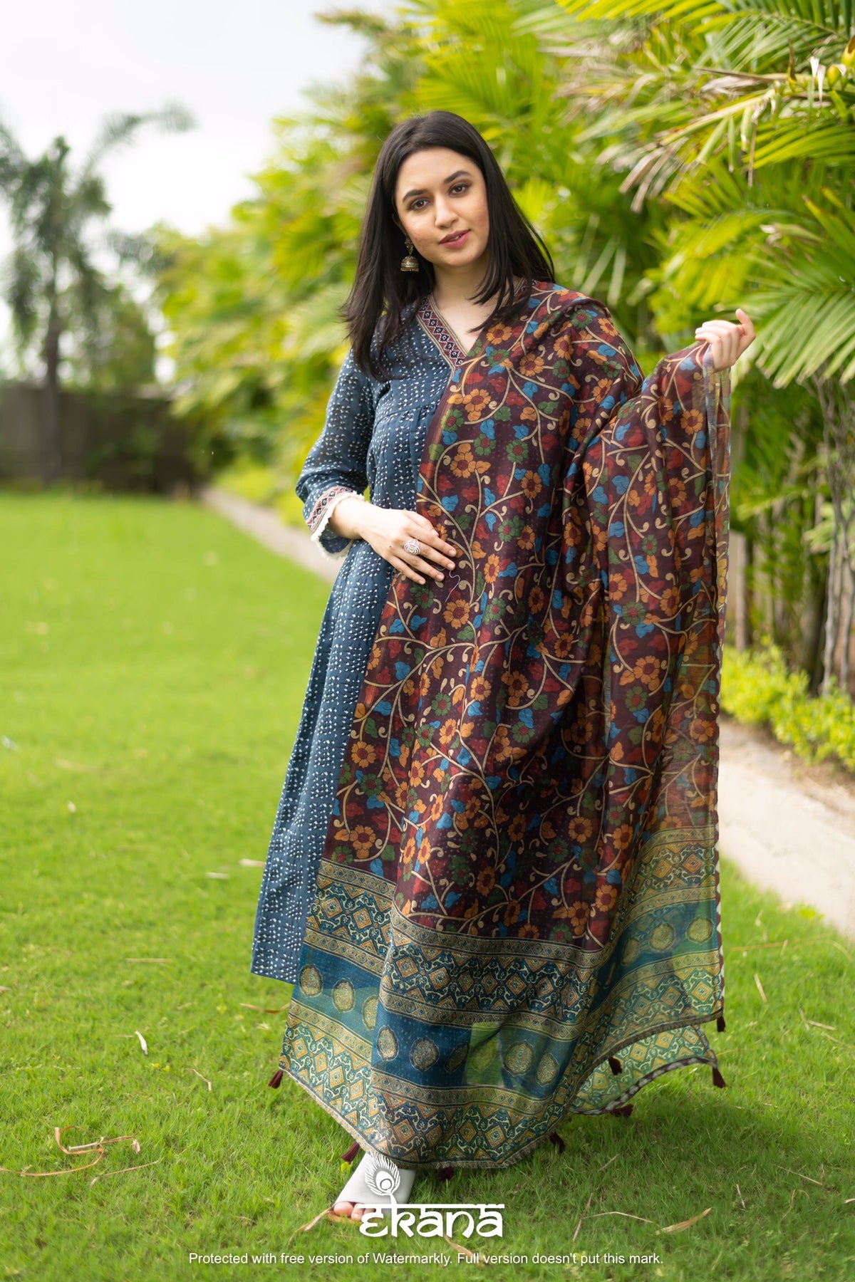 Radiant Kalamkari Dupatta-Dupatta-Ekana Label