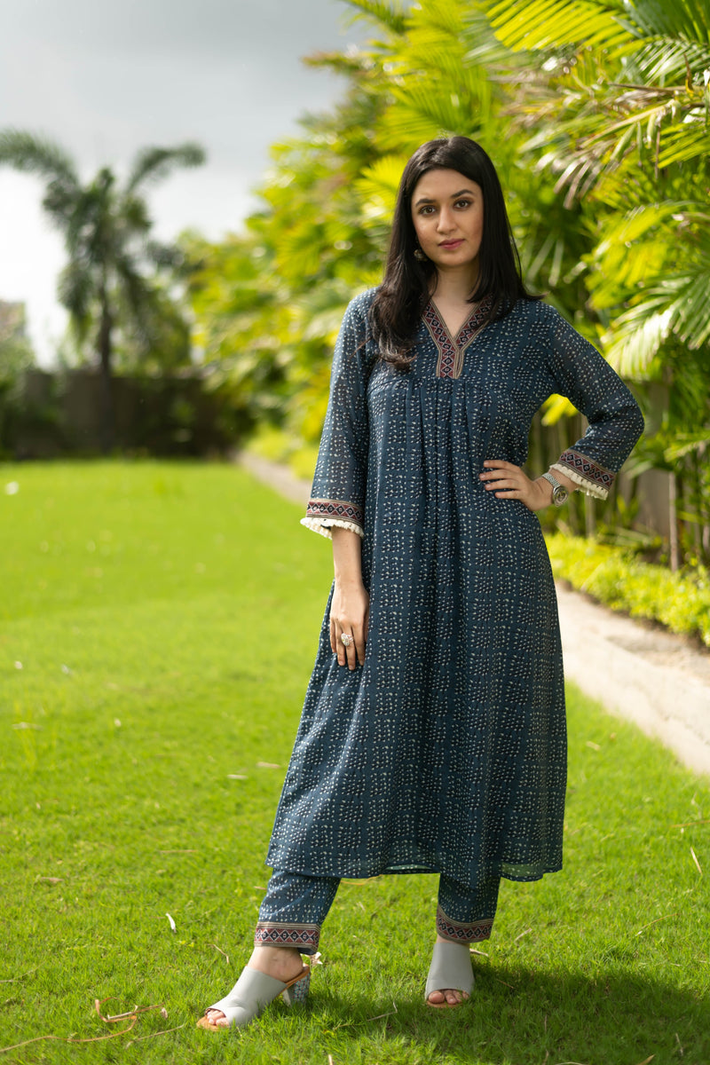 Wild Sapphire Bandhani Suit Set-Suit Set-Ekana Label