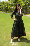 Lotus Pichwai Bottle Green Angrakha Dress