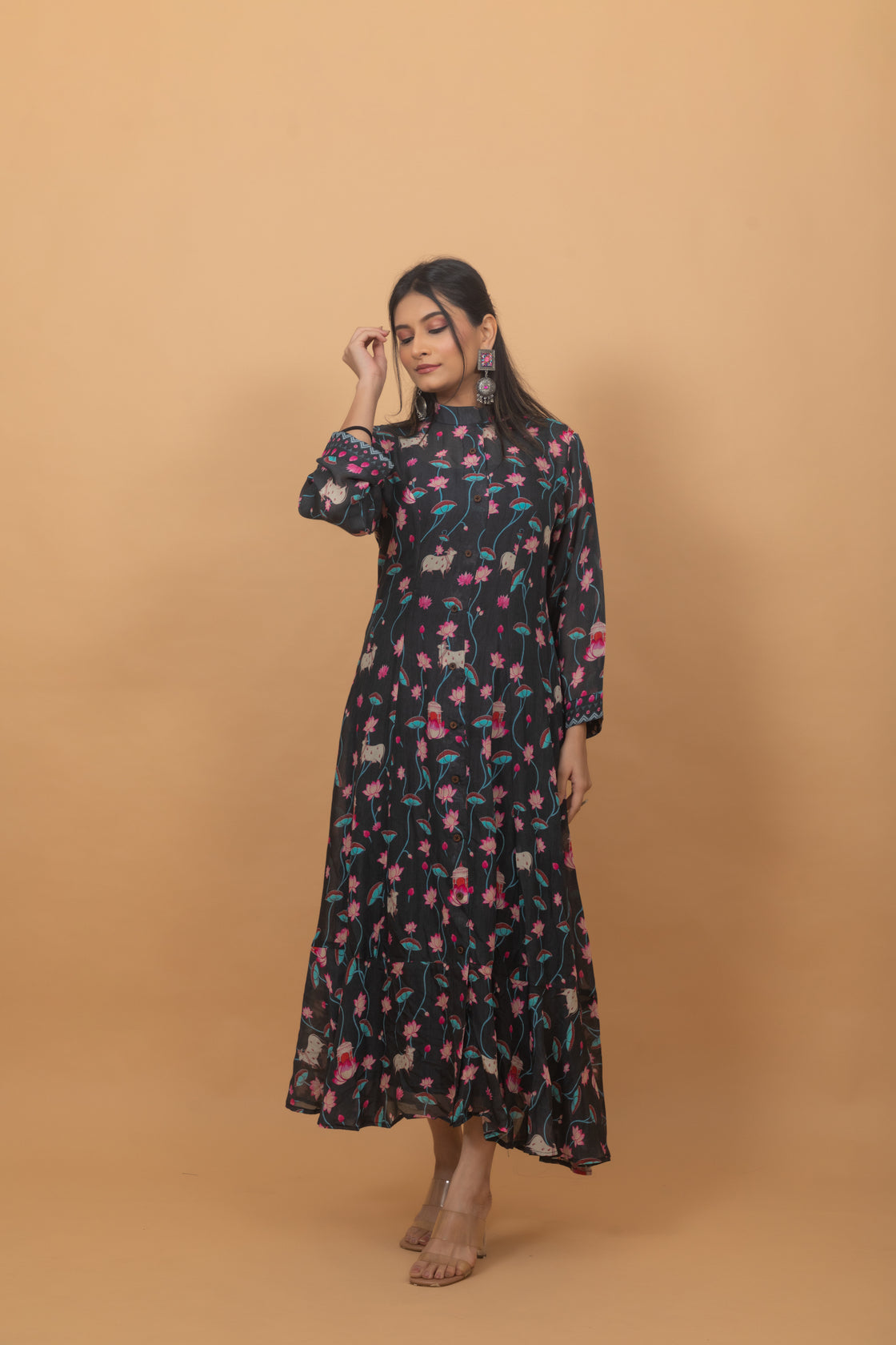 Gauri Black Pichwai Dress-Dresses-Ekana Label