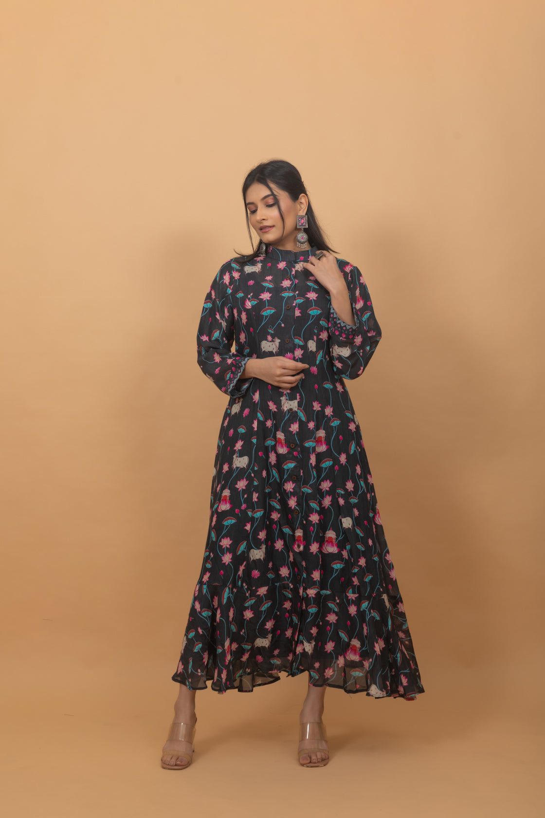 Gauri Black Pichwai Dress-Dresses-Ekana Label