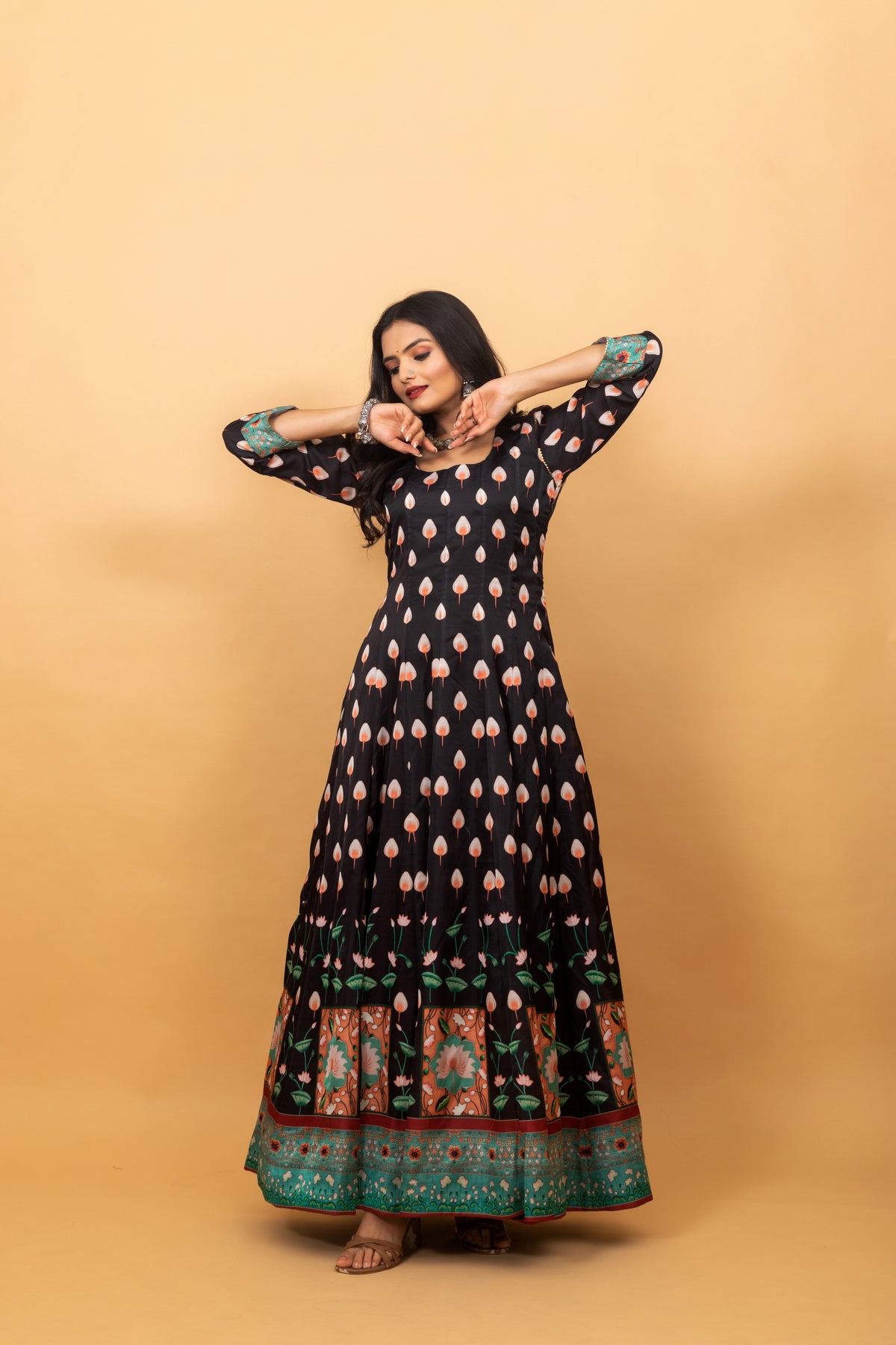 Nisha Pichwai Gown With Dupatta-Gown With Dupatta-Ekana Label