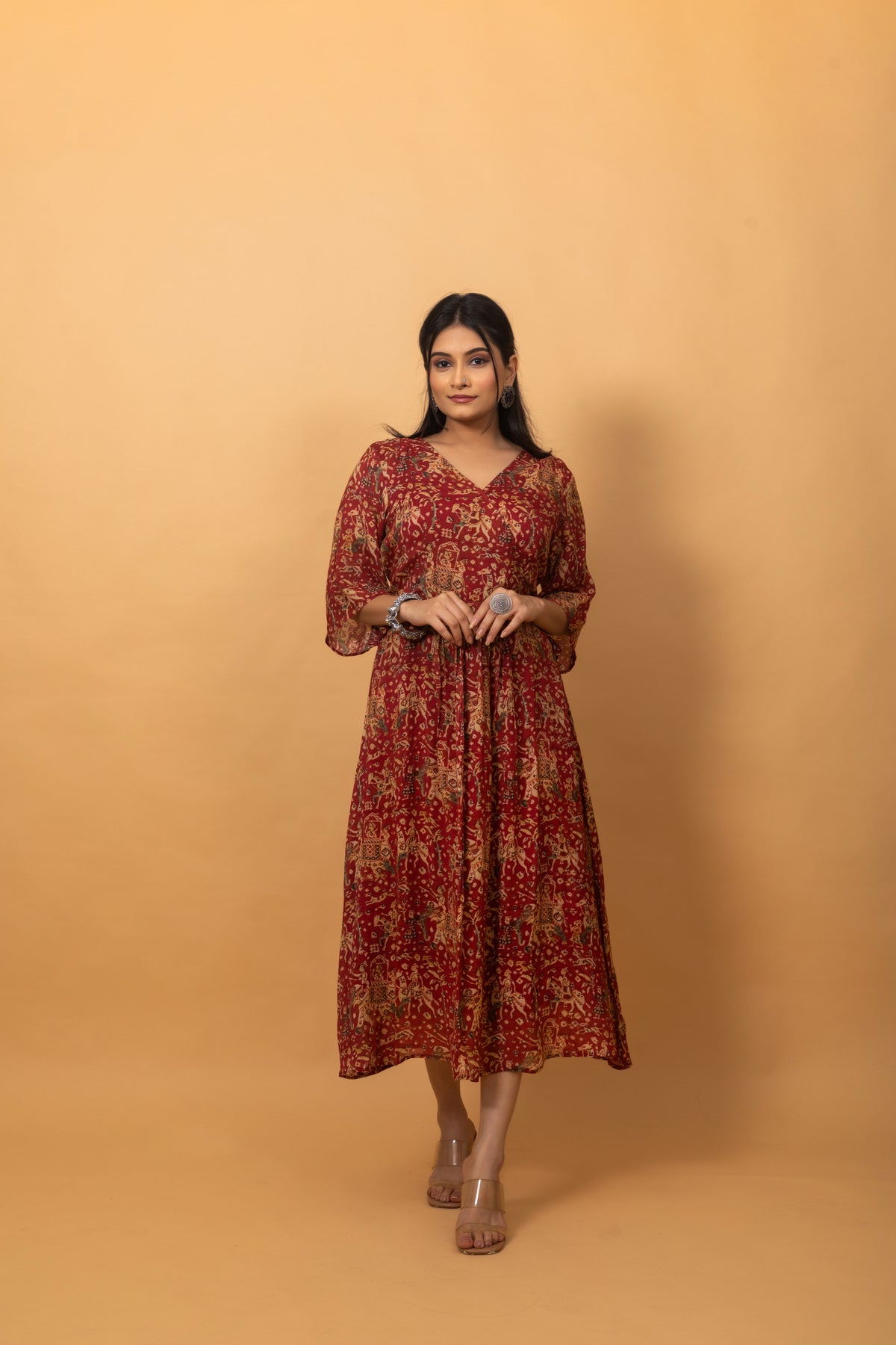 Dadhika Red Patola Dress-Dresses-Ekana Label
