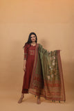 Dhrupal Maroon Pichwai Suit Set