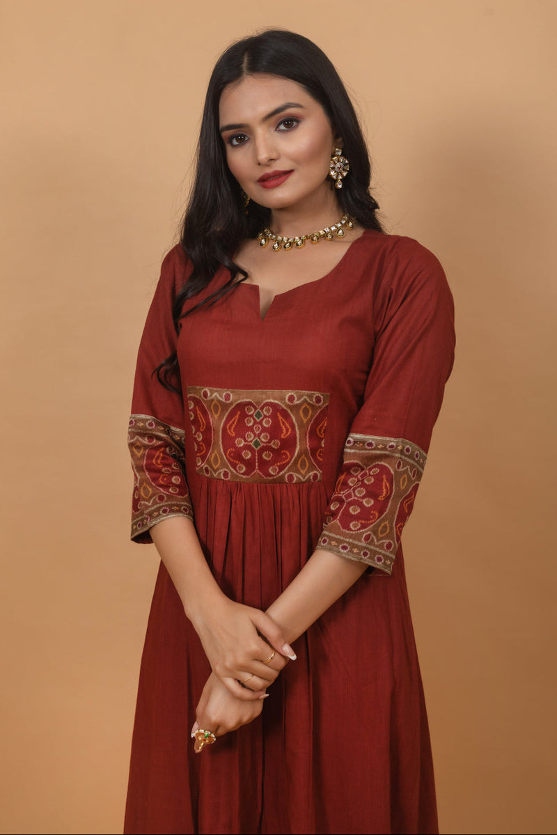 Dhrupal Maroon Pichwai Suit Set-Suit Set-Ekana Label