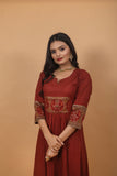 Dhrupal Maroon Pichwai Suit Set