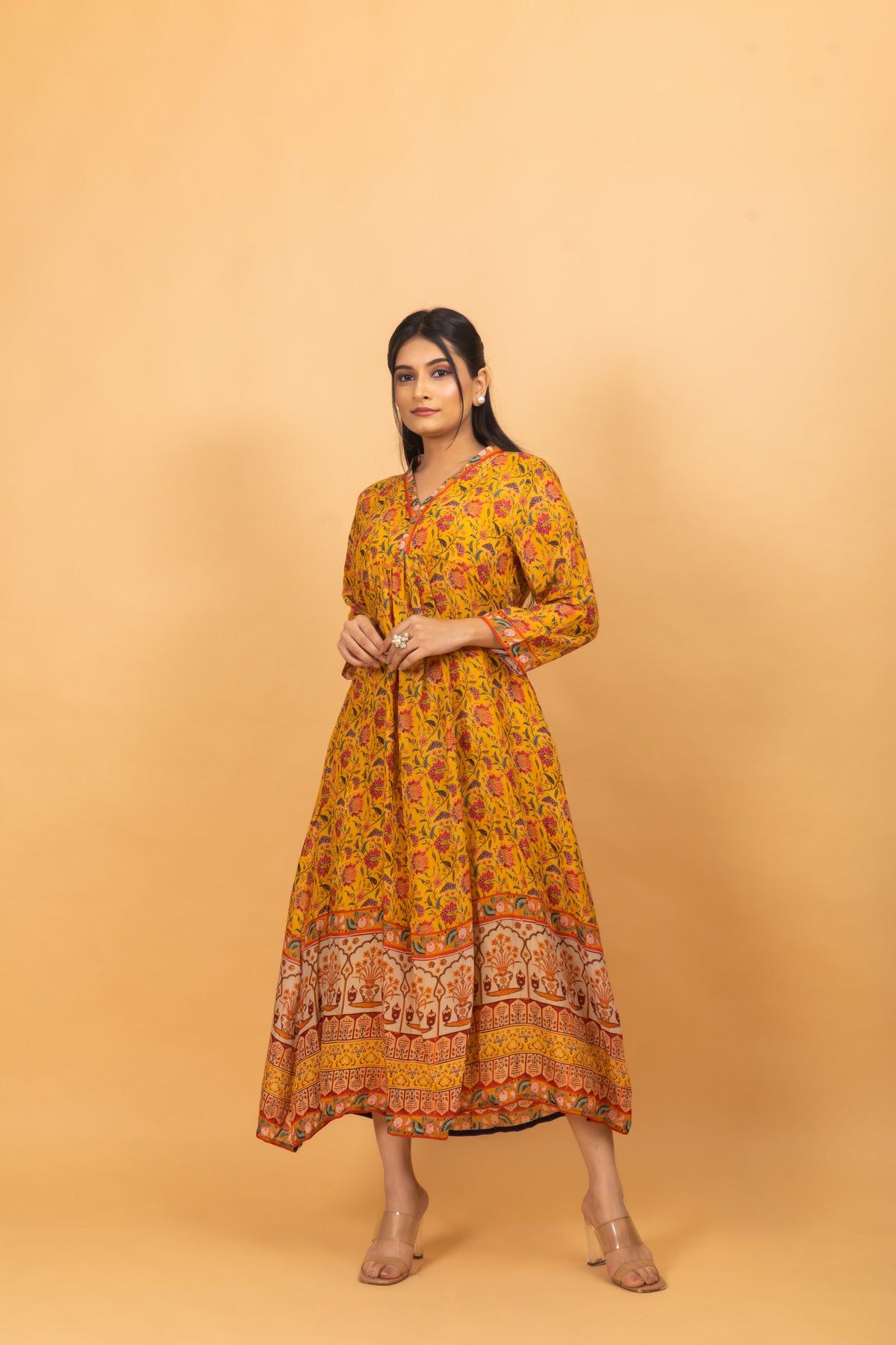 Dahlia Yellow Kalamkari Dress Ekana Label Dahlia Yellow Kalamkari Dress Ekana Label