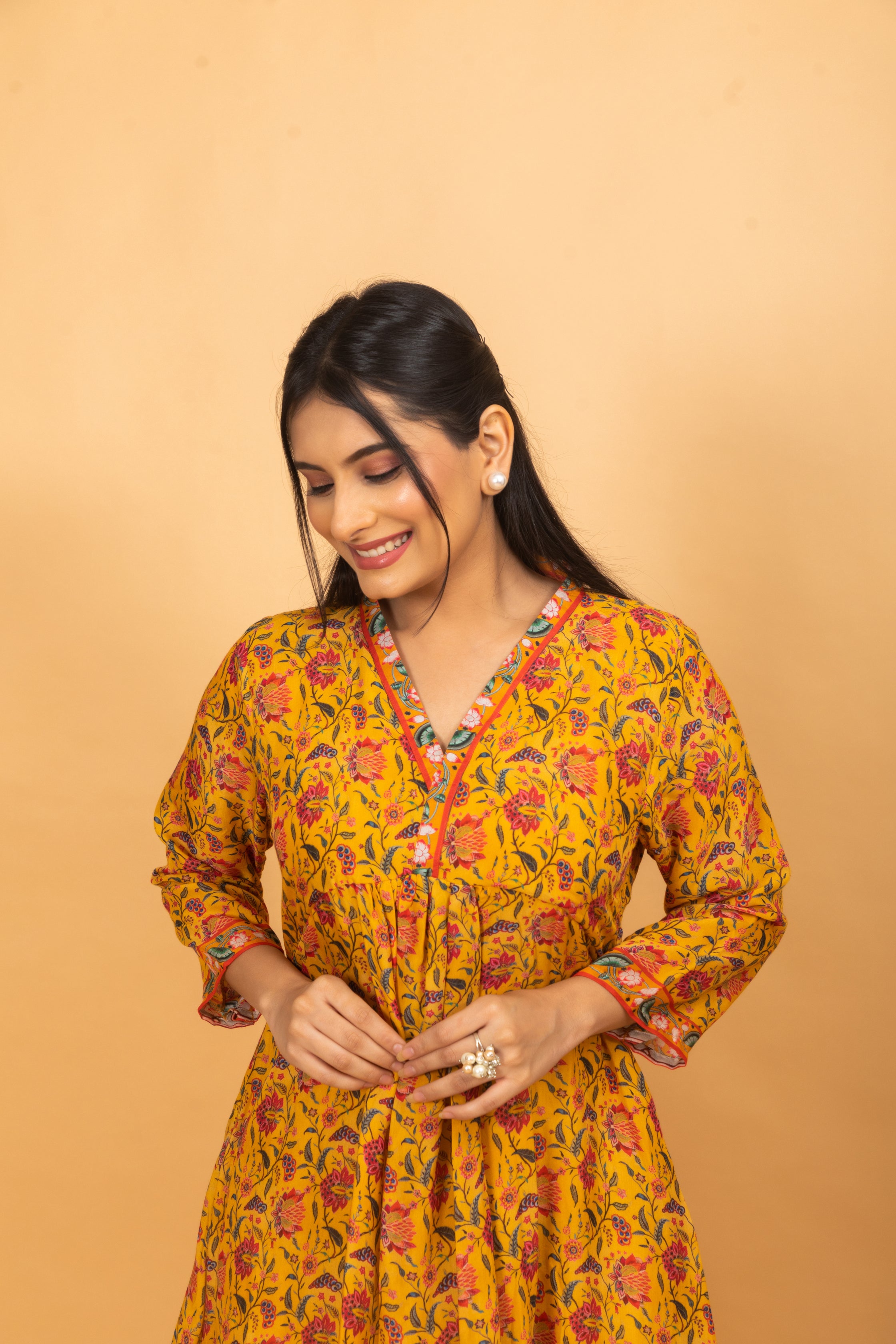 Dahlia Yellow Kalamkari Dress Ekana Label Dahlia Yellow Kalamkari Dress Ekana Label
