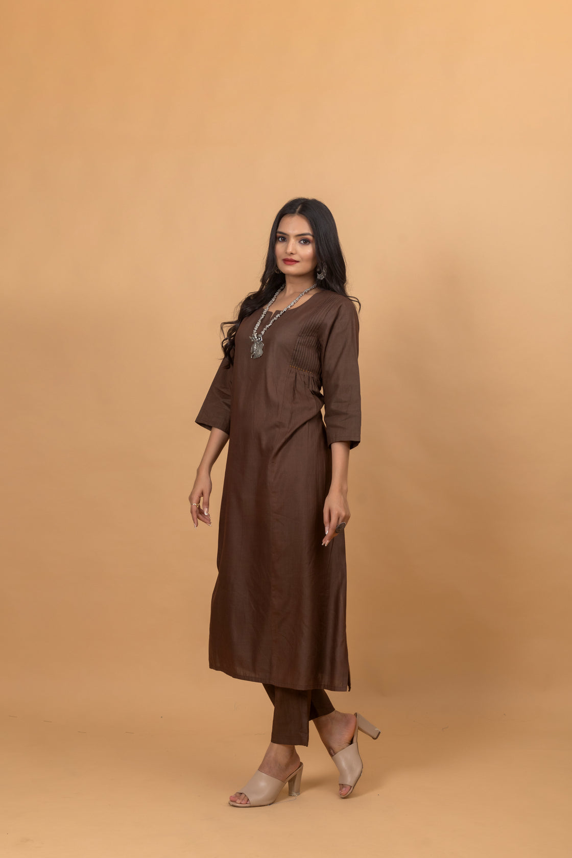 Harita Brown Three Piece Suit Set-Suit Set-Ekana Label