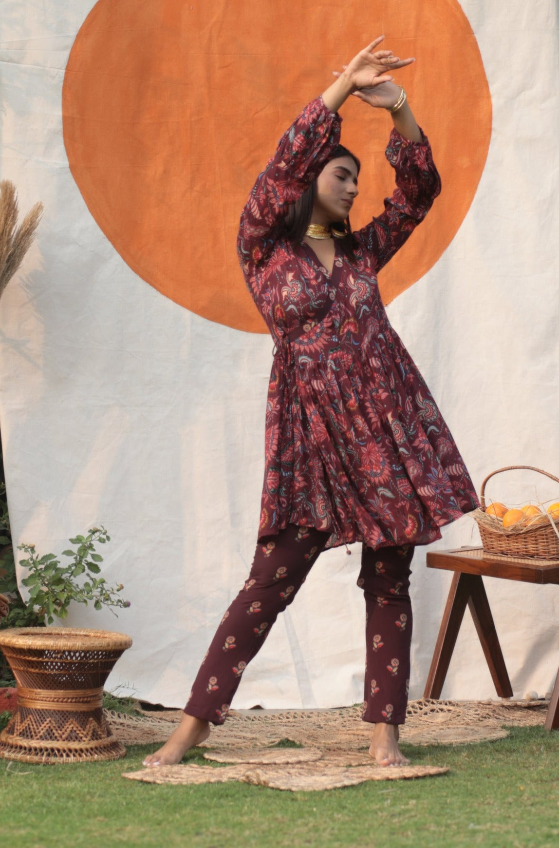 Modern Kalamkari Angrakha Co-ord Set-Western-Ekana Label