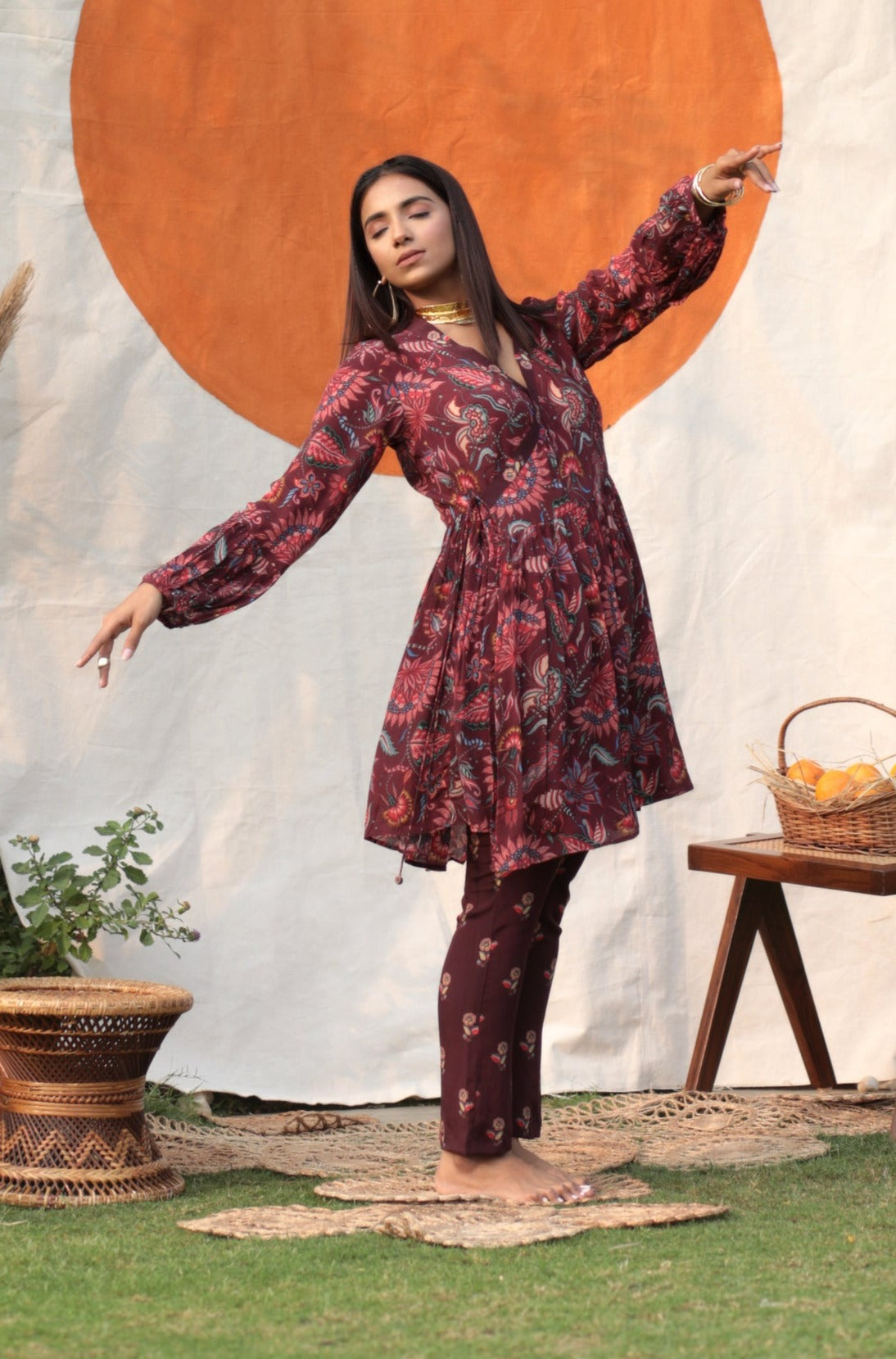 Modern Kalamkari Angrakha Co-ord Set-Western-Ekana Label