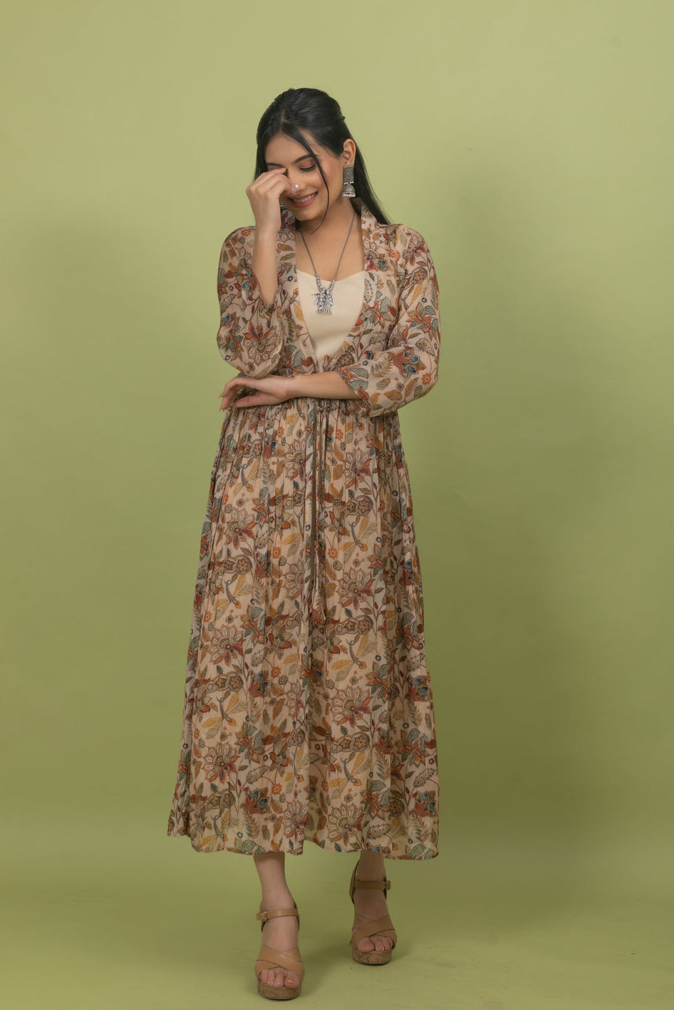 kalamkari designer dresses Festive kalamkari print dress with long sleeves