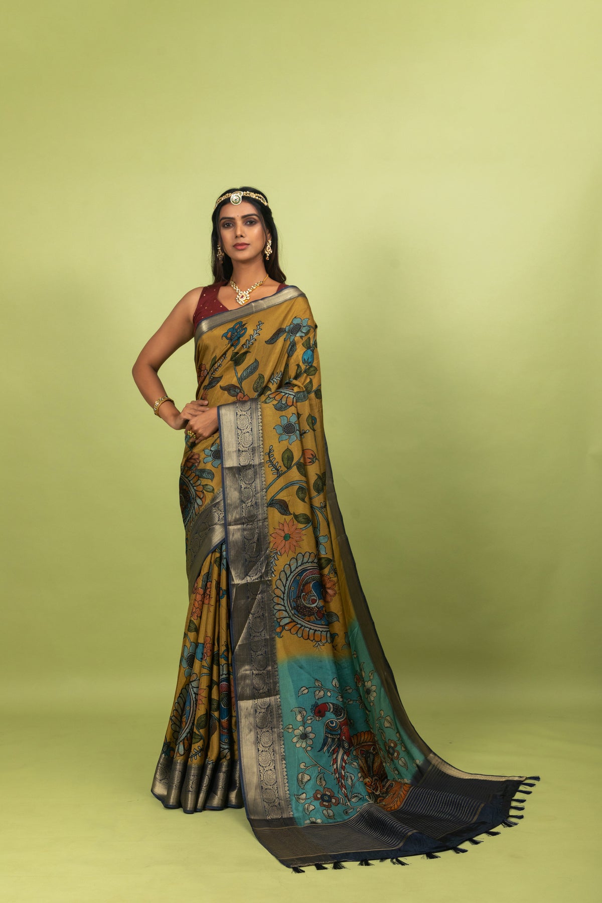 Gulamohar Kalamkari Saree-Saree-Ekana Label