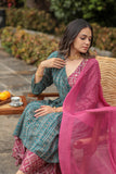 Blue Contrast Overlap Pink Aztec Kurta Set