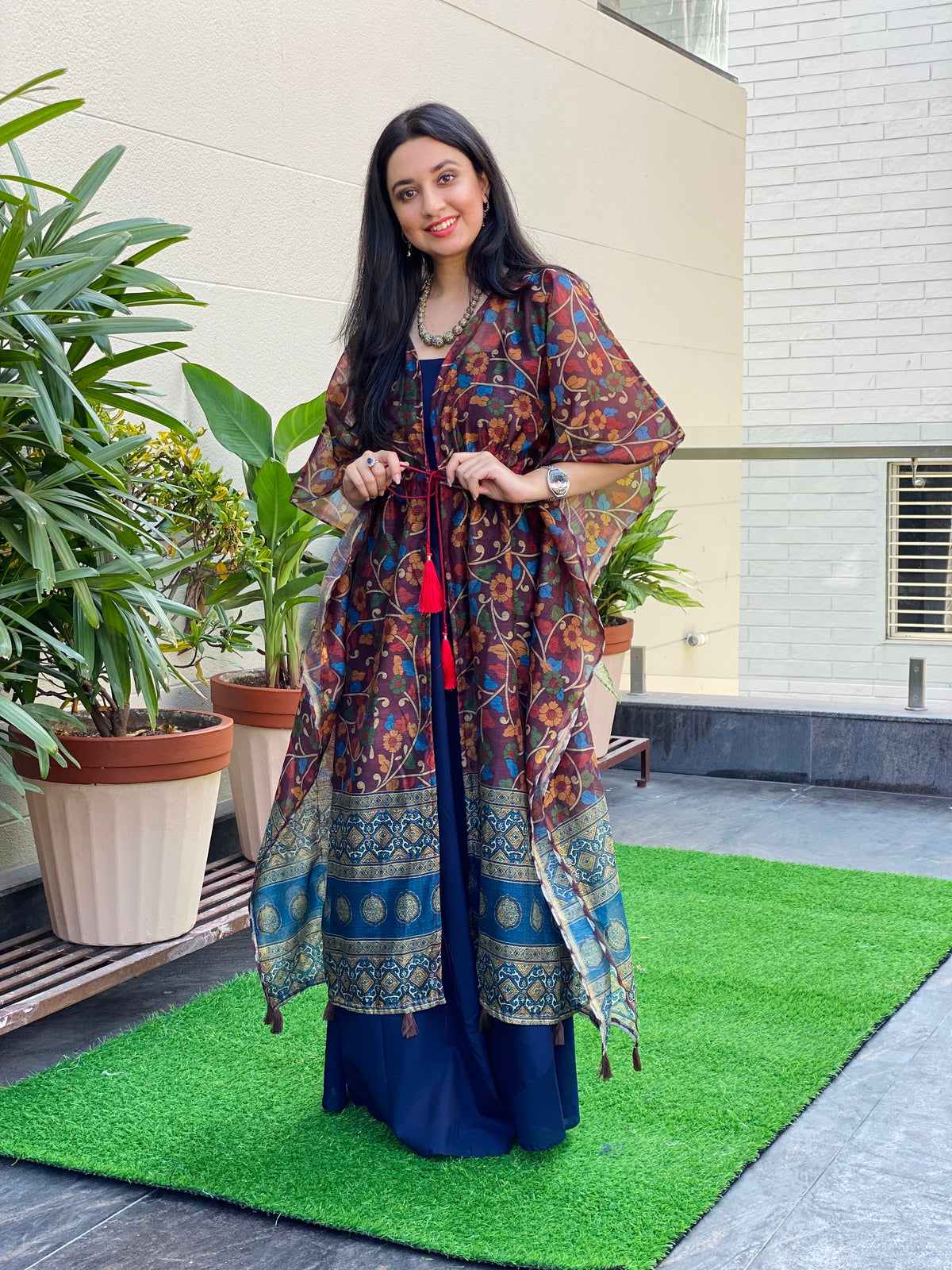 Kalamkari Sapphire Cape Gown-Ekana Label